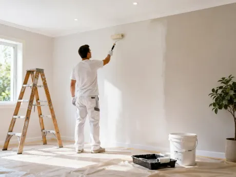 Una persona pinta una pared blanca 