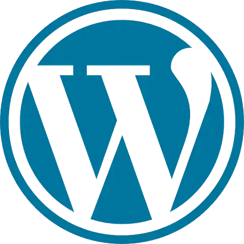 Un logotipo de WordPress azul y blanco sobre un fondo blanco.