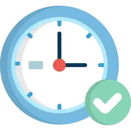 Un reloj con una marca de verificación al lado.