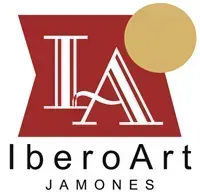 Logotipo de IberoArt Jamones con las letras IA estilizadas en rojo y dorado sobre texto negro.