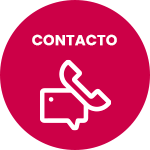 Un círculo rojo con un teléfono y un bocadillo de diálogo dentro.