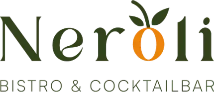 Logotipo de Neroli Bistro & Cocktail Bar con una naranja estilizada con hojas que reemplaza la letra "O".