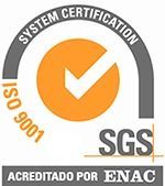 Logotipo de certificación sgs iso 9001 con una marca de verificación en el centro.