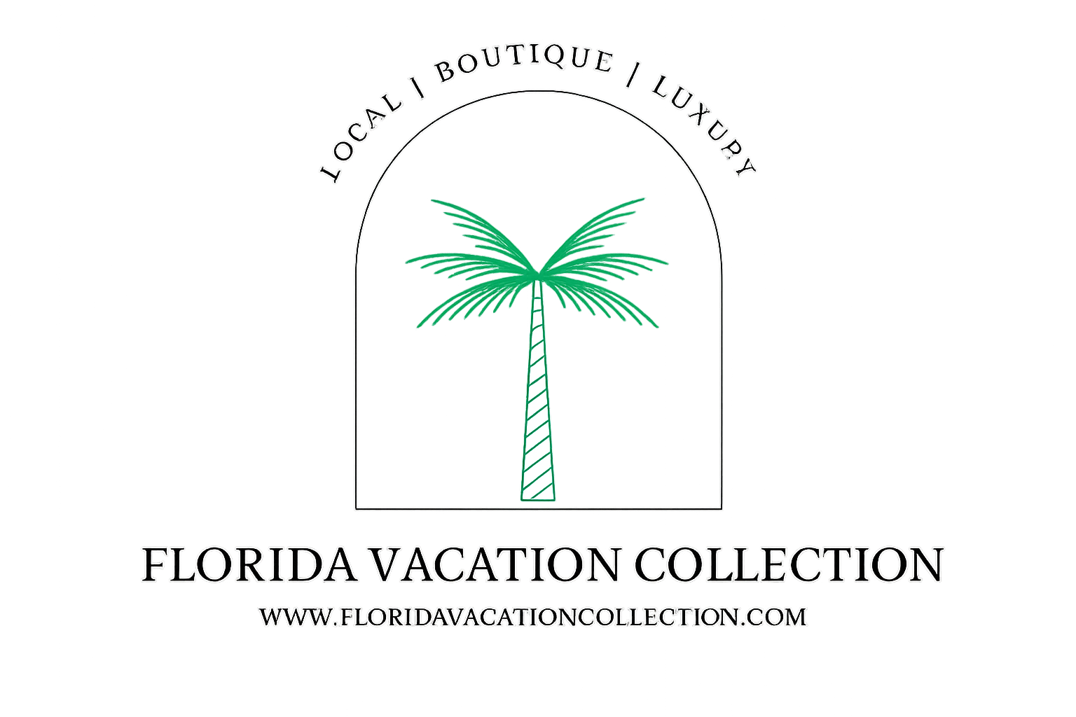 A black and white logo for tampa collection with a palm tree.