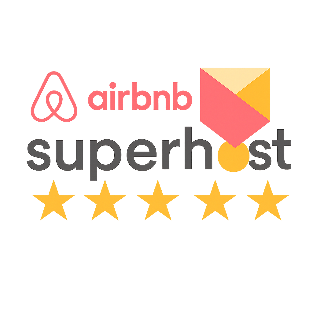 The airbnb superhost logo has five stars on it.