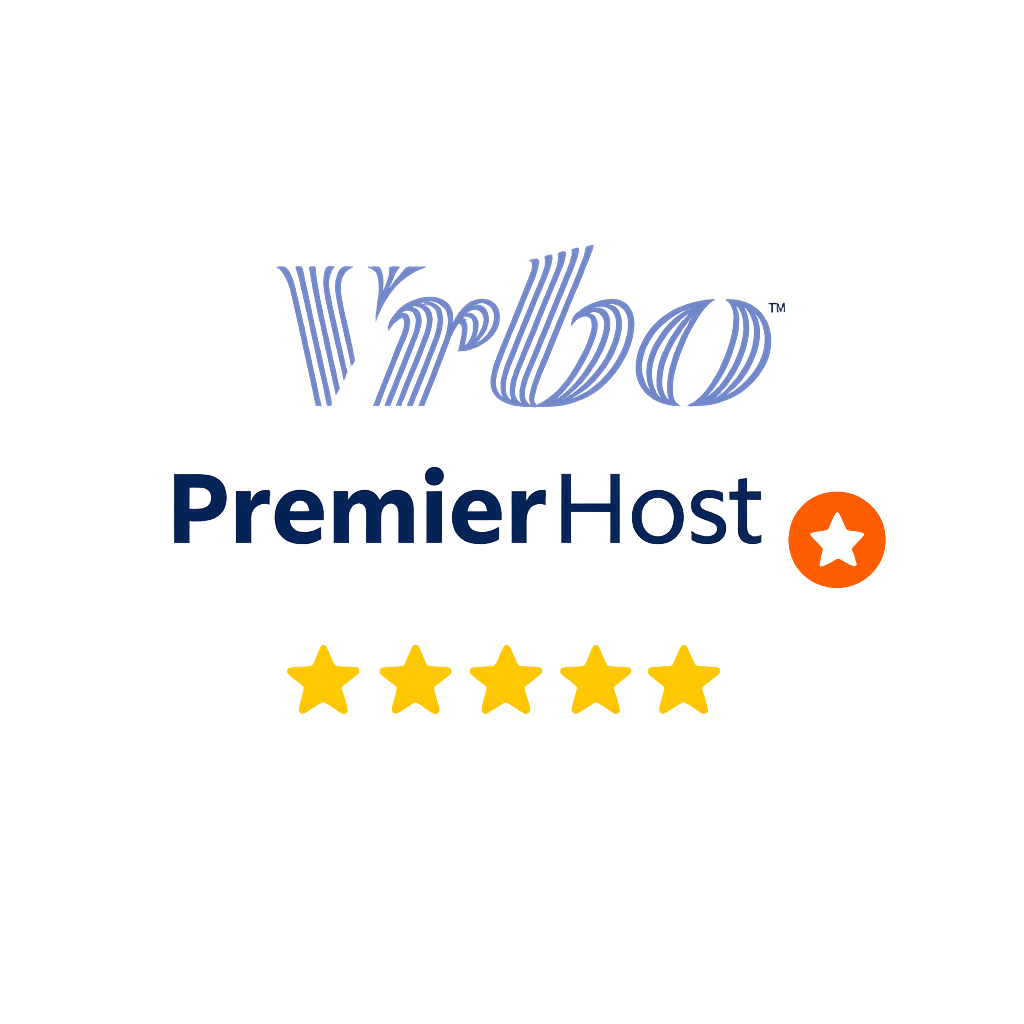 A logo for vpbo premier host with five stars.