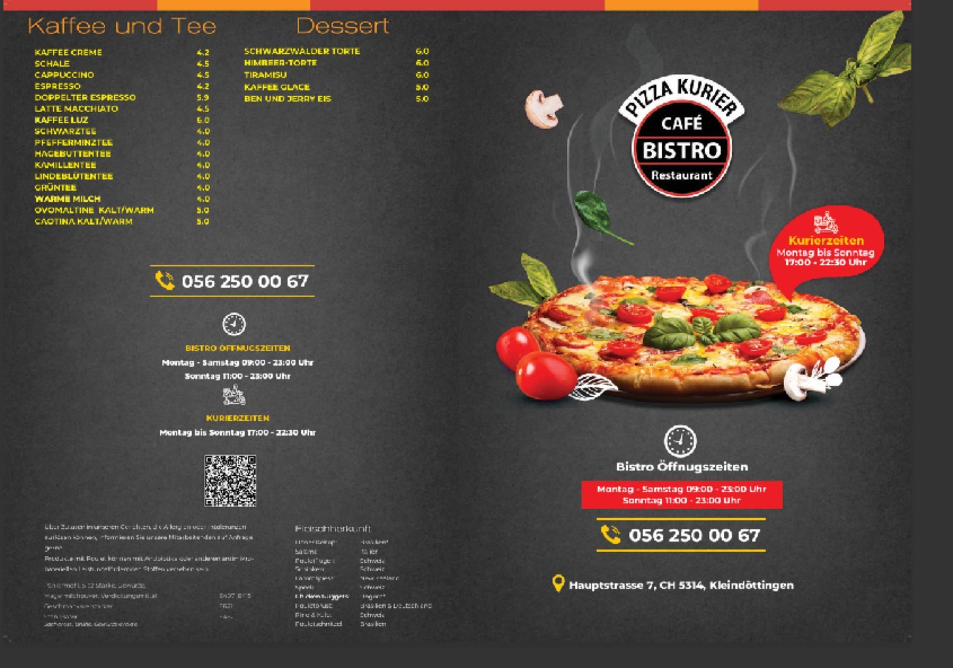 Speisekarte für Pizza Runner Cafe Bistro mit Pizza und Kontaktinformationen.