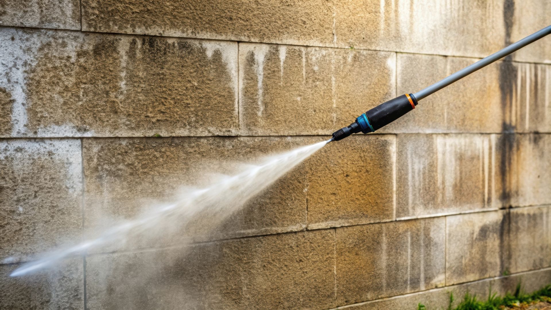 Jet d'eau sur un mur de briques