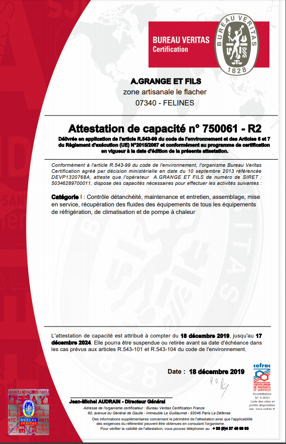 Attestation de capacité
