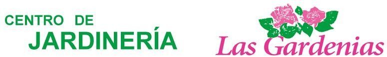 Logotipo del Centro de Jardinería Las Gardenias, en verde y rosa, con flores decorativas.
