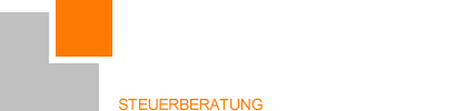 Logo mit grauen und orangefarbenen geometrischen Formen und dem Text „STEUERBERATUNG“ in Orange.