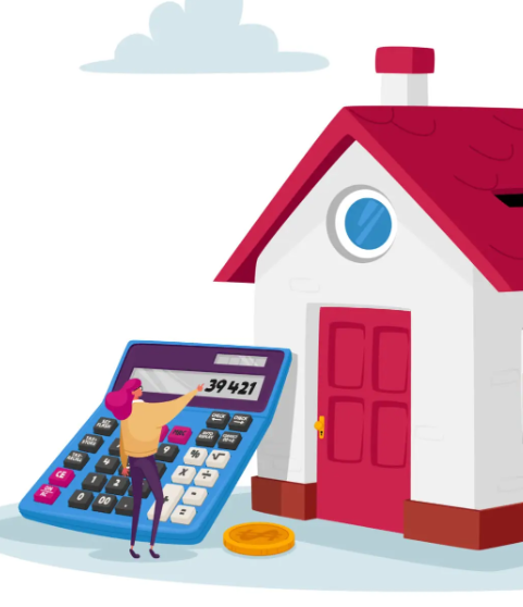 Un hombre está usando una calculadora frente a una casa.