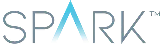 Logotipo de SPARK con letras grises y una A estilizada azul sobre un fondo blanco.