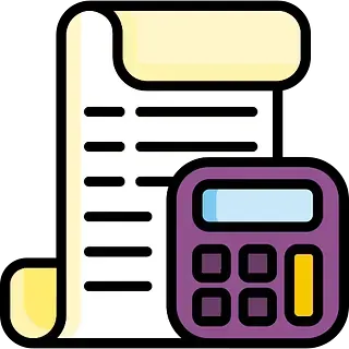 Factura con icono de calculadora en amarillo, negro y morado.