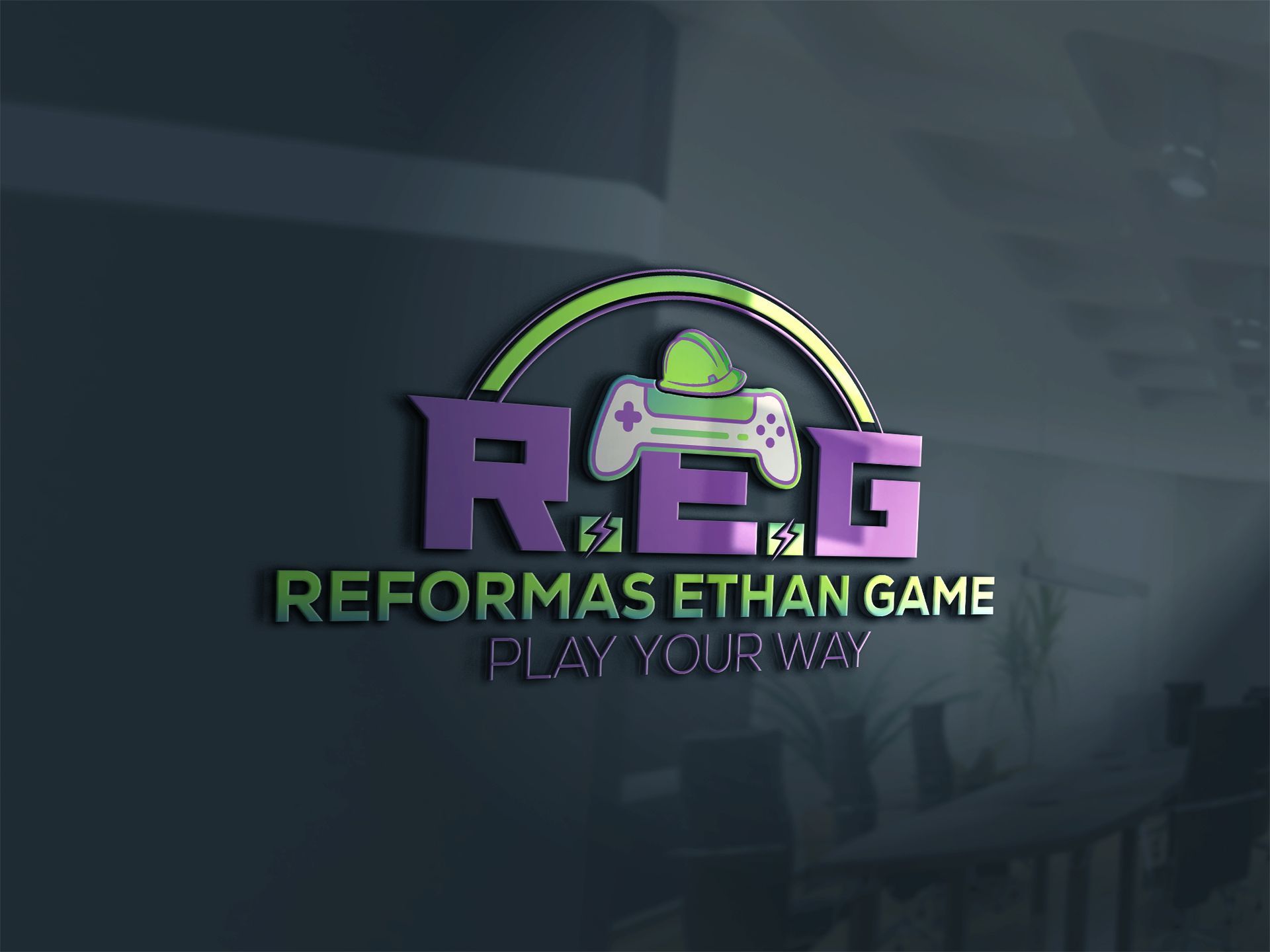 Un logotipo en 3D para el juego Reformas Ethan. Juega a tu manera.