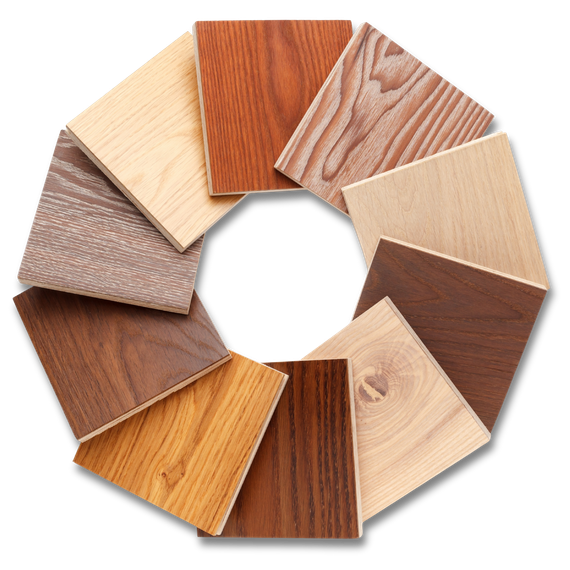 Des échantillons de parquet qui forment un cercle.