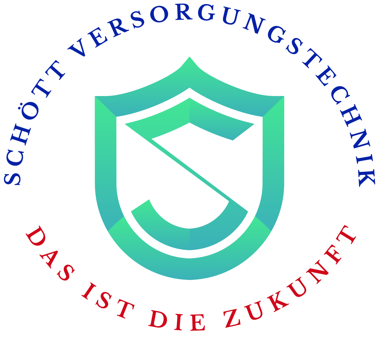 A logo with a shield and the words das ist die zukunft