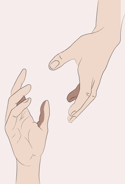 Dos manos que se extienden una hacia la otra, con las palmas hacia arriba, con un sombreado suave.