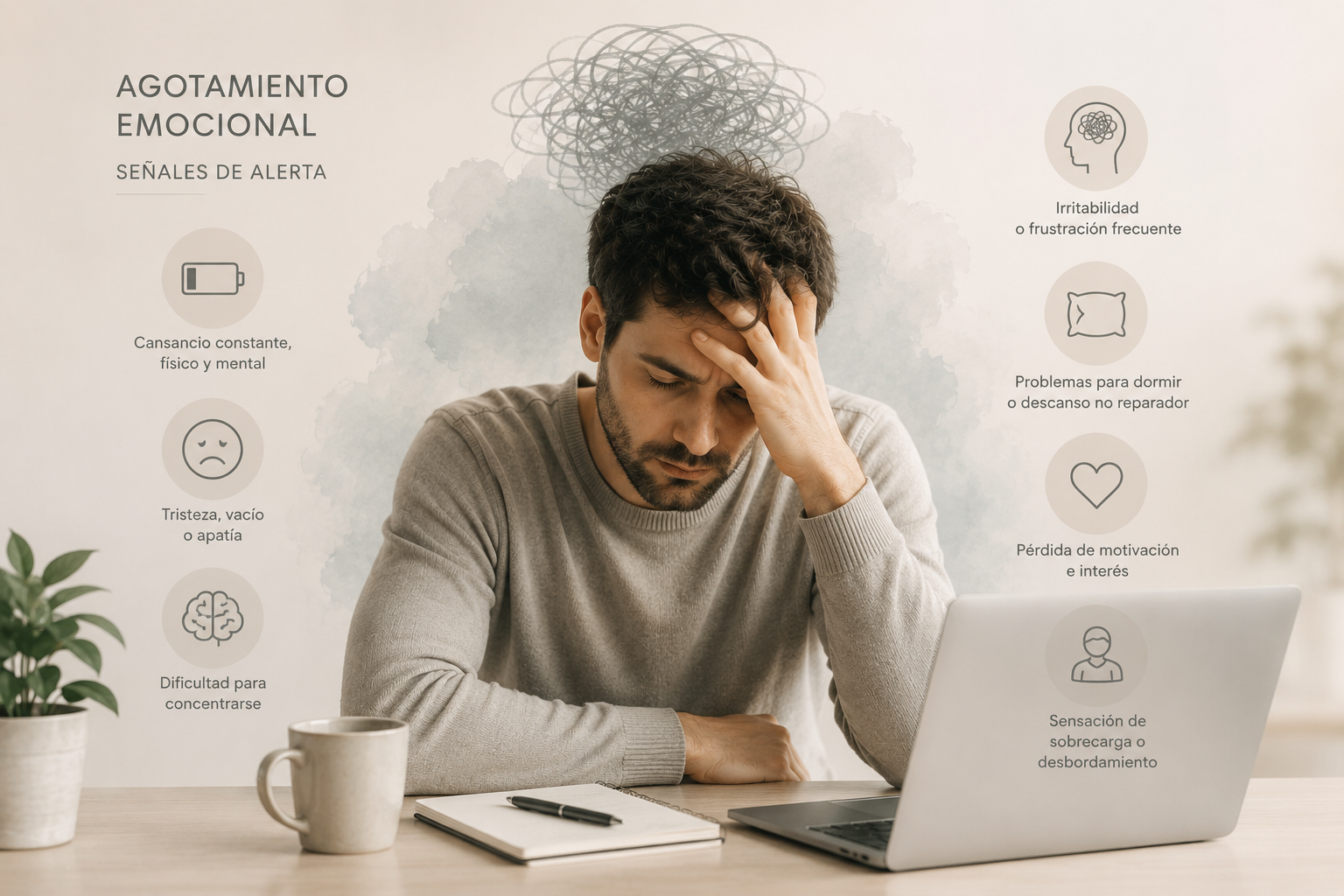 Persona reflexionando sobre el agotamiento emocional y la salud mental