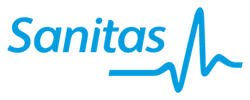 Logotipo de Sanitas en azul con un gráfico de línea que simula un latido de corazón.