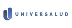 Logotipo de Universalud con icono de U estilizada en azul y texto en mayúsculas en azul sobre fondo blanco.