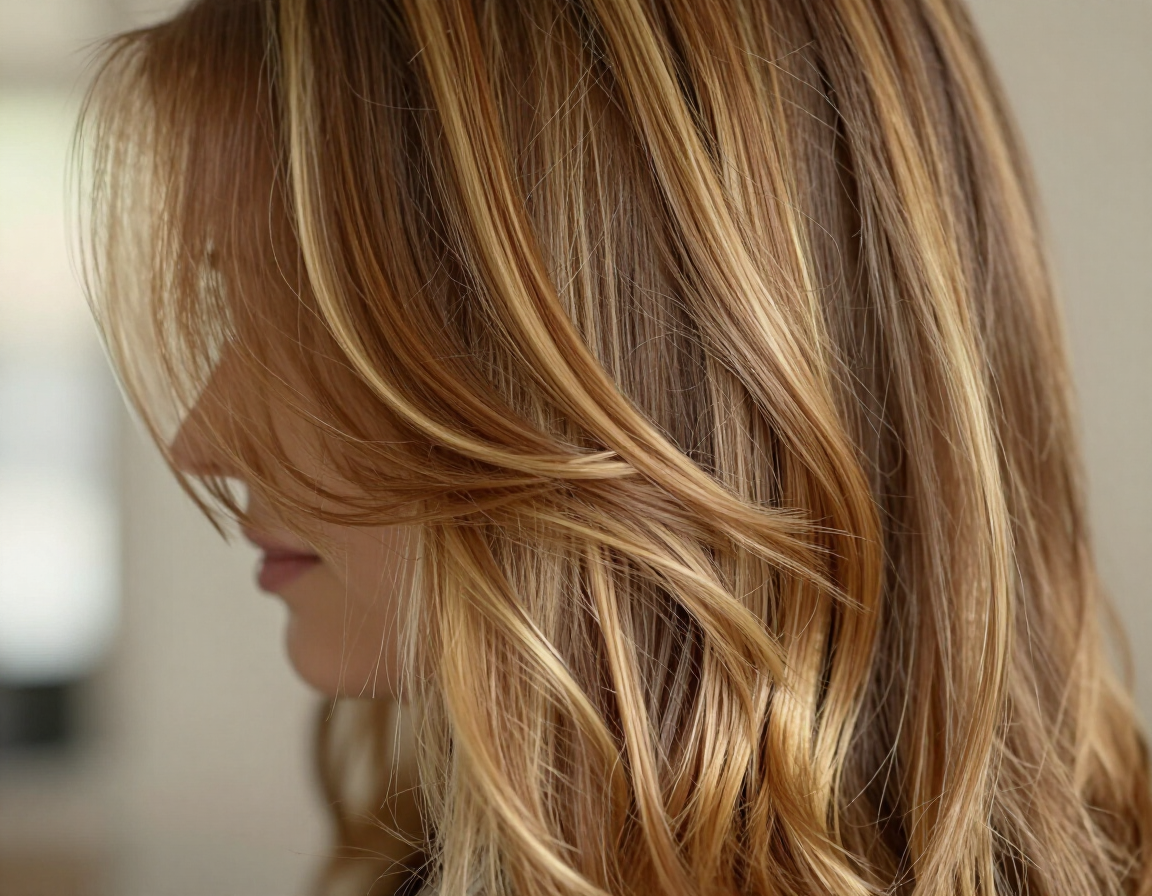 Cabello con mechas y reflejos en tonos miel y caramelo