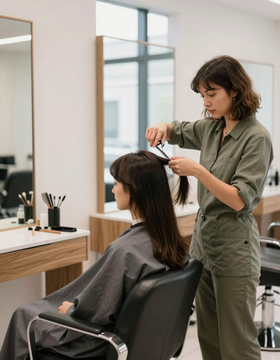 Peluquera realizando un corte de pelo a una mujer en Tricolors