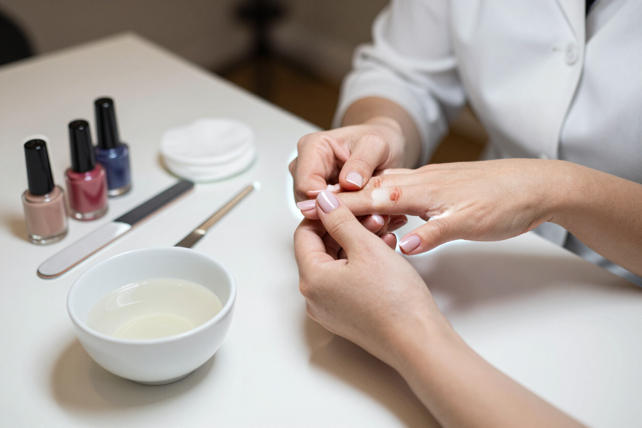 Manicura tradicional con esmaltado clásico y cuidado de uñas