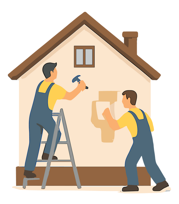 Deux hommes ravalent une façade