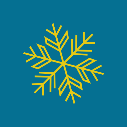 Copo de nieve amarillo sobre fondo azul.