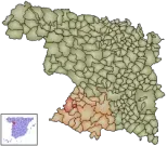 Un mapa de España con una zona roja en el medio.