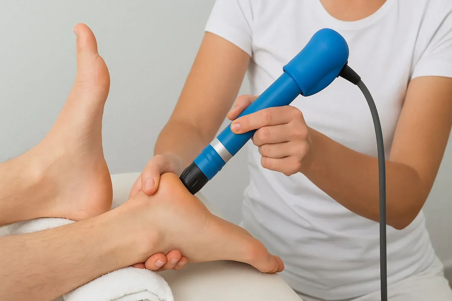 Eine Person, die auf dem Bauch liegend auf einer professionellen Massageliege eine Rückenmassage erhält.