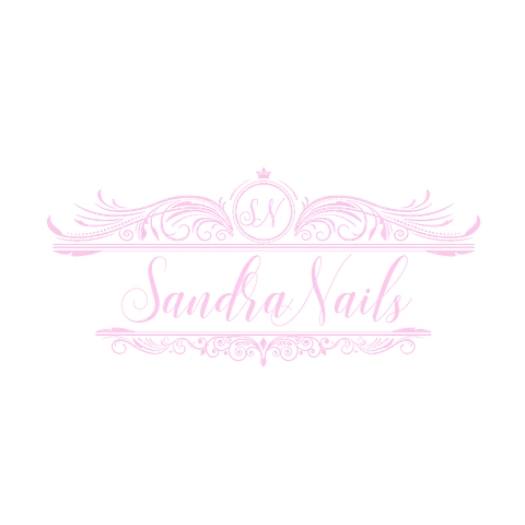 Un logotipo rosa para un salón de uñas llamado Sandra Nails.