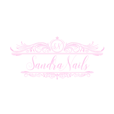 Un logotipo rosa para un salón de uñas llamado Sandra Nails.