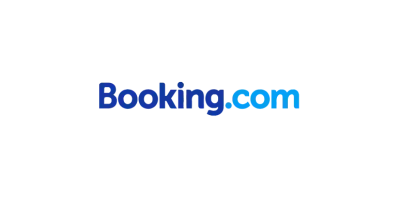 The booking.com logo is blue and white on a white background.