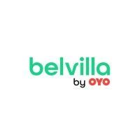 A logo for belvilla by oyo on a white background.