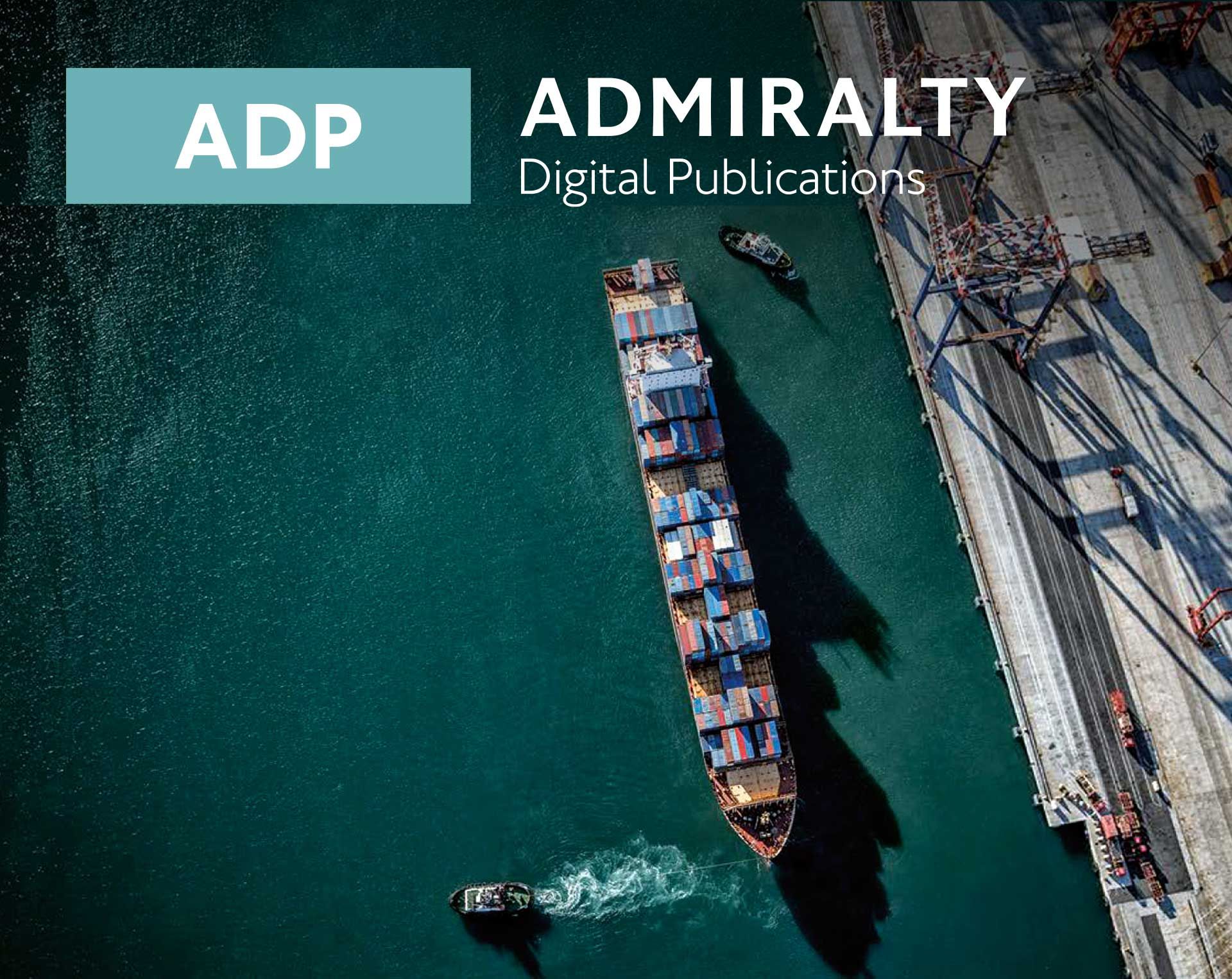 Vista aérea de un buque portacontenedores atracando en un muelle junto a un recuadro azul claro con el texto 