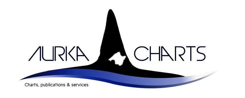 Logotipo de Aurka Charts que presenta un gráfico de una montaña negra con una base de ondas azules y el texto 