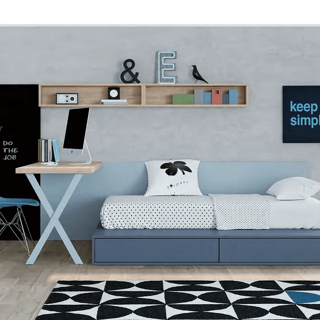 Un dormitorio con un cartel que dice "mantén la simplicidad"