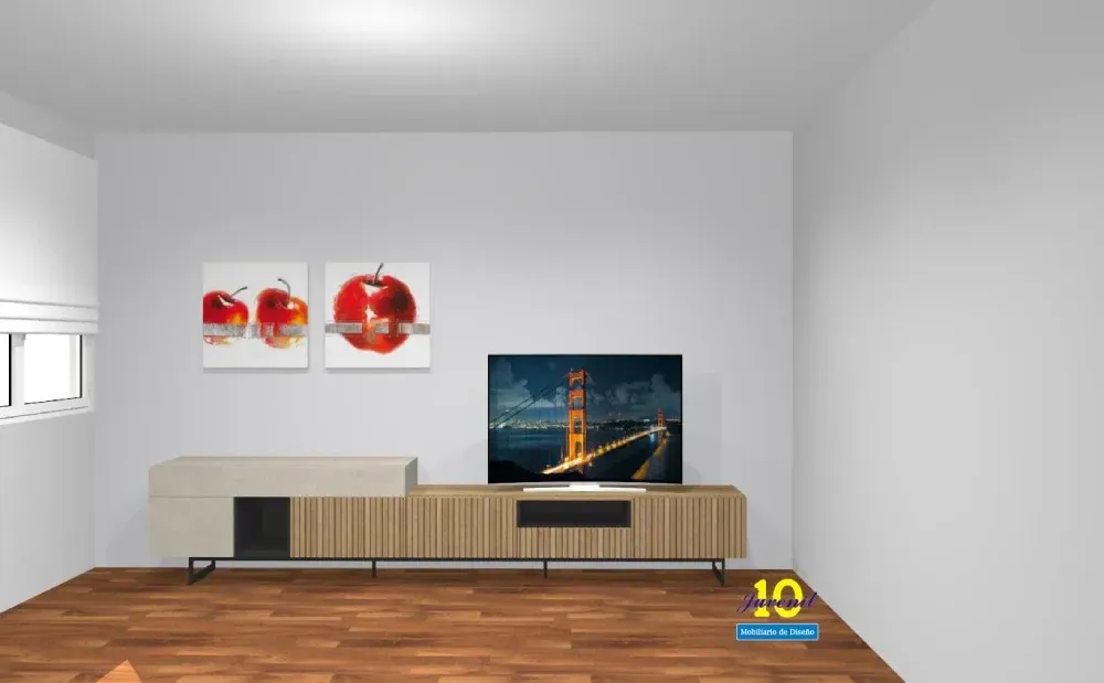 Una sala de estar con televisor de pantalla plana y un centro de entretenimiento de madera.