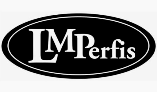 Un logotipo en blanco y negro para lmp perfis sobre un fondo blanco.