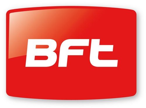 Un logotipo bft rojo y blanco sobre un fondo blanco