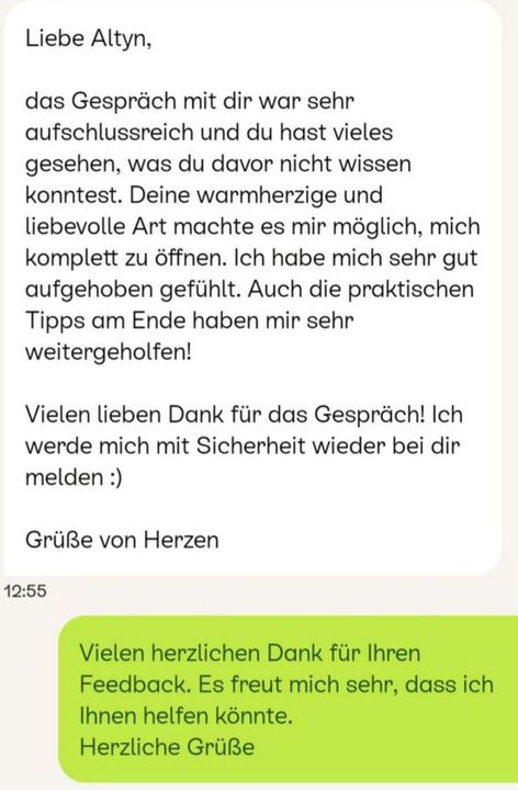 Ein Screenshot einer Textnachricht zwischen zwei Personen auf Deutsch