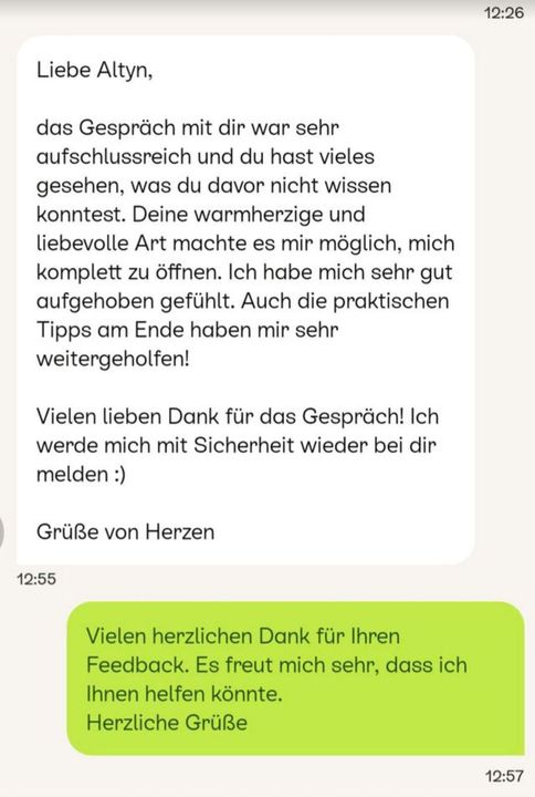 Ein Screenshot einer Textnachricht zwischen zwei Personen auf Deutsch