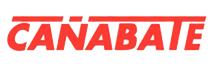 Logotipo rojo de CANABATE con una marca denominativa en cursiva y rayas horizontales encima del texto.