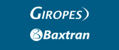 Logotipos de GIROPS y Baxtran sobre un fondo turquesa