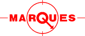 Logotipo rojo de MARQUES dentro de un círculo rojo con una cruz sobre un fondo blanco.