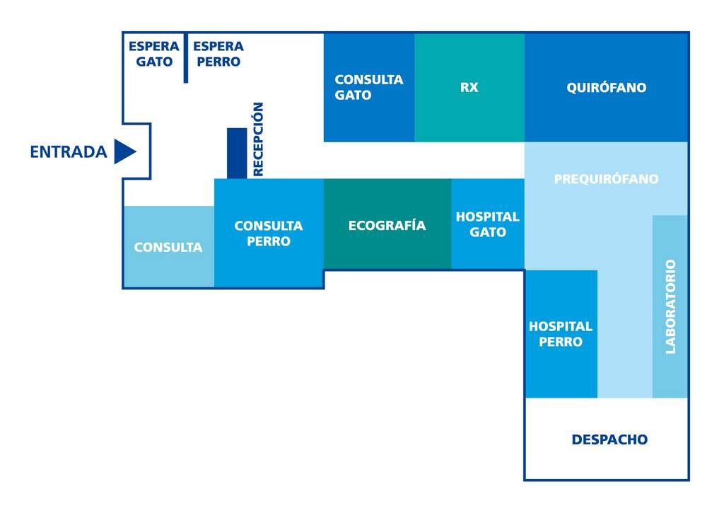Un plano azul y verde de un hospital.