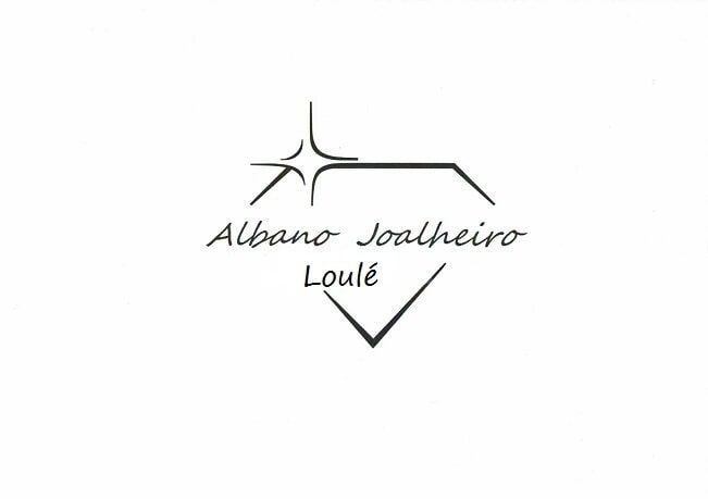 Logotipo para a joalheria "Albano Joalheiro" em Loul&eacute;, com um diamante estilizado e uma estrela.
