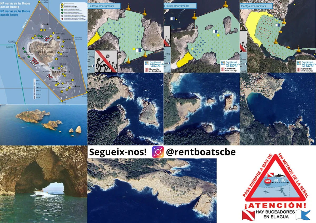 Un collage de mapas y un cartel que dice síguenos